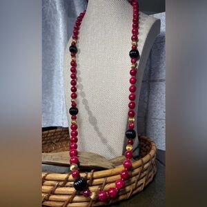 Red Gold Black Beaded Necklace